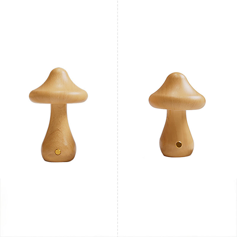 Lampe de Table LED en Bois Massif Rechargeable Créative Contemporaine en Forme de Champignon Veilleuse pour Chevet 