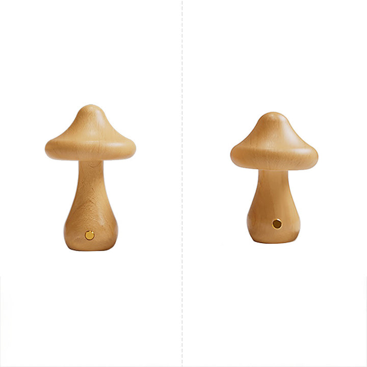 Lampe de Table LED en Bois Massif Rechargeable Créative Contemporaine en Forme de Champignon Veilleuse pour Chevet 