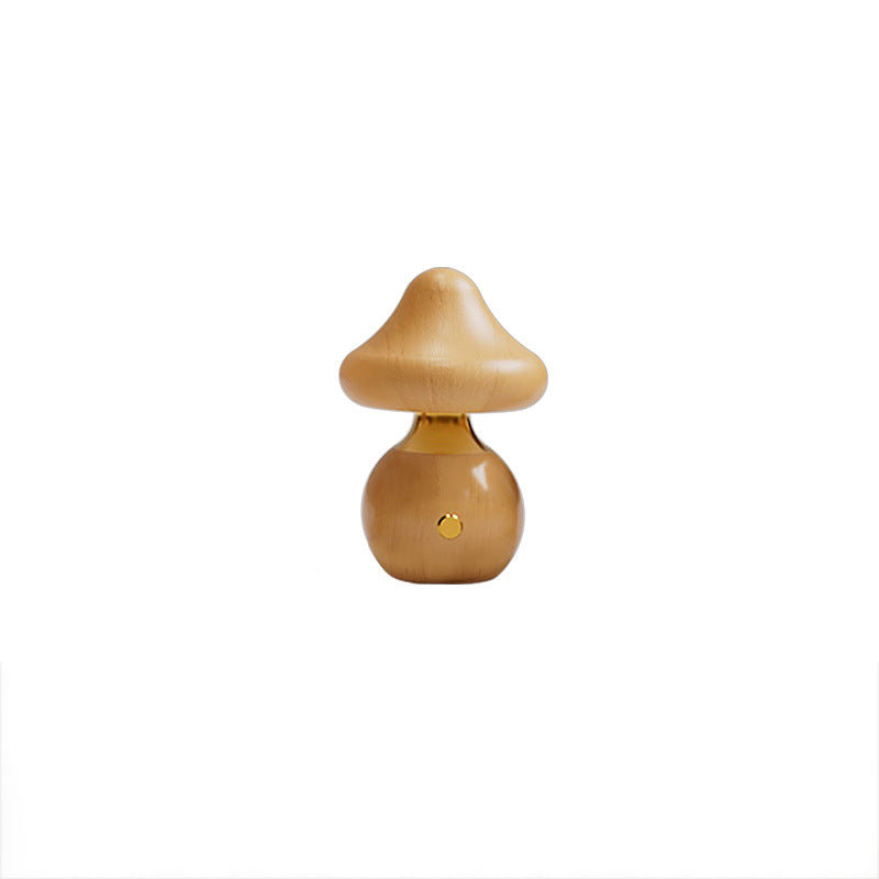 Lampe de Table LED en Bois Massif Rechargeable Créative Contemporaine en Forme de Champignon Veilleuse pour Chevet 