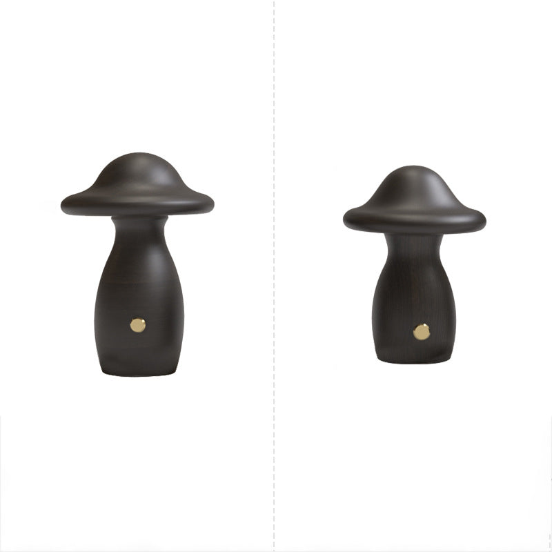 Lampe de Table LED en Bois Massif Rechargeable Créative Contemporaine en Forme de Champignon Veilleuse pour Chevet 