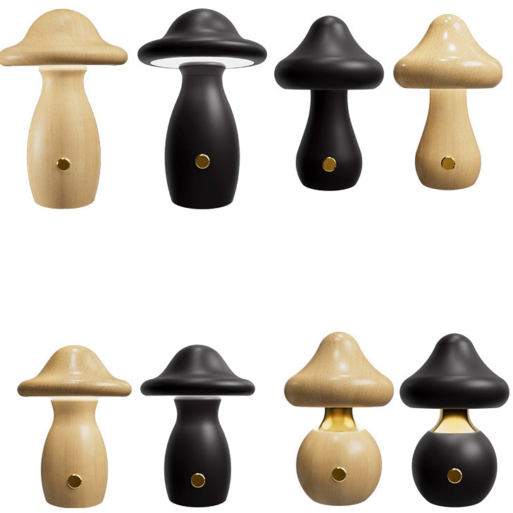 Lampe de Table LED en Bois Massif Rechargeable Créative Contemporaine en Forme de Champignon Veilleuse pour Chevet 