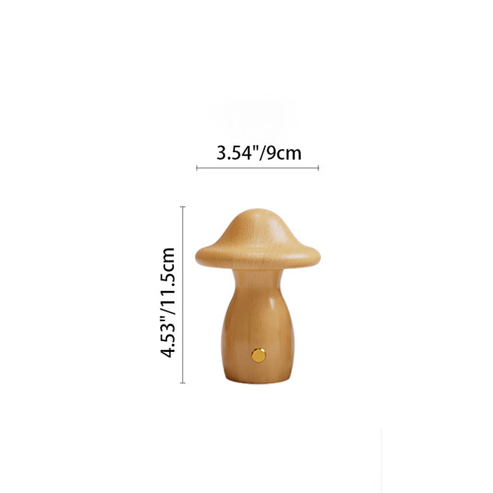 Lampe de Table LED en Bois Massif Rechargeable Créative Contemporaine en Forme de Champignon Veilleuse pour Chevet 