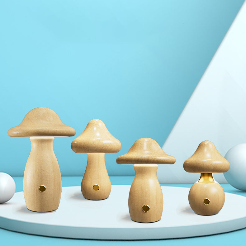 Lampe de Table LED en Bois Massif Rechargeable Créative Contemporaine en Forme de Champignon Veilleuse pour Chevet 