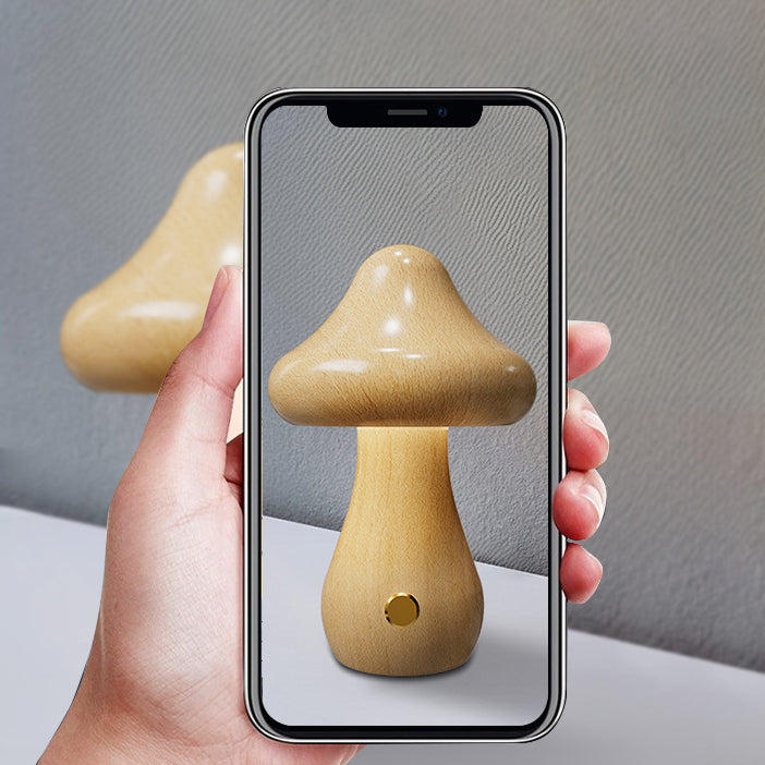 Lampe de Table LED en Bois Massif Rechargeable Créative Contemporaine en Forme de Champignon Veilleuse pour Chevet 