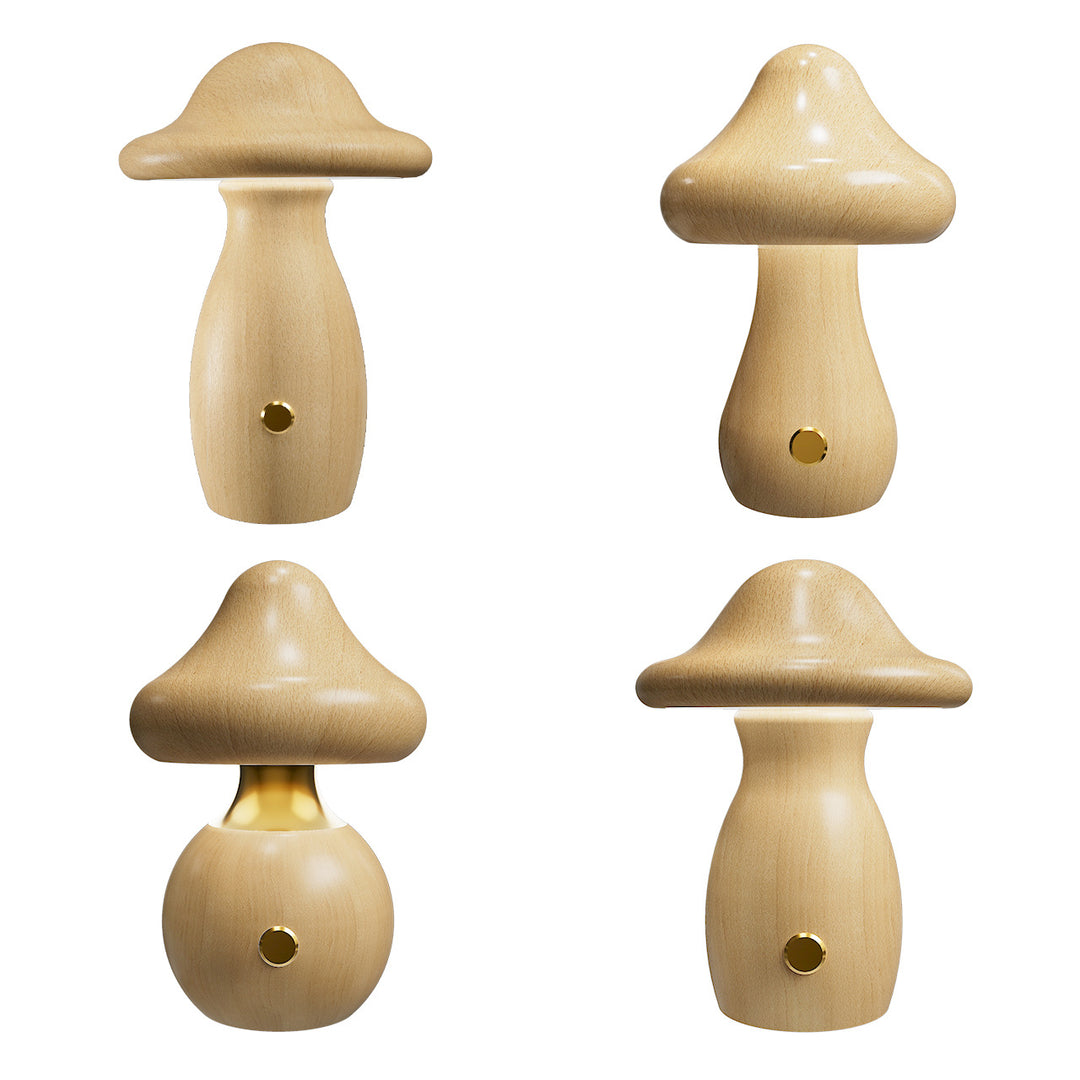 Lampe de Table LED en Bois Massif Rechargeable Créative Contemporaine en Forme de Champignon Veilleuse pour Chevet 