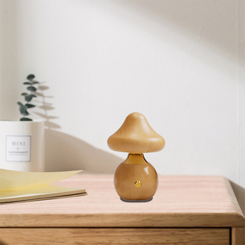 Lampe de Table LED en Bois Massif Rechargeable Créative Contemporaine en Forme de Champignon Veilleuse pour Chevet 