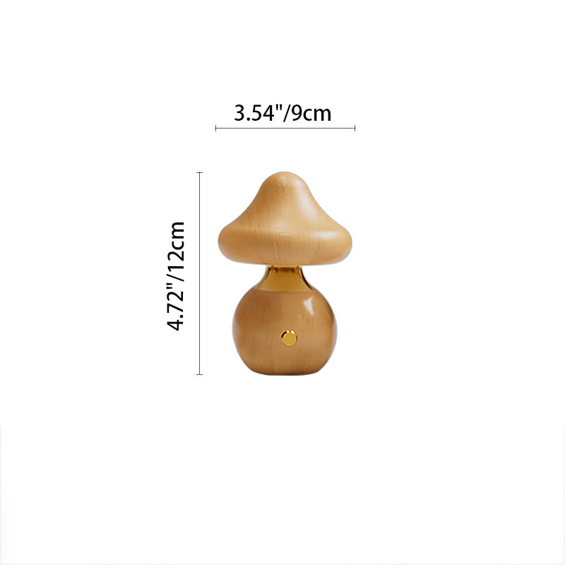 Lampe de Table LED en Bois Massif Rechargeable Créative Contemporaine en Forme de Champignon Veilleuse pour Chevet 