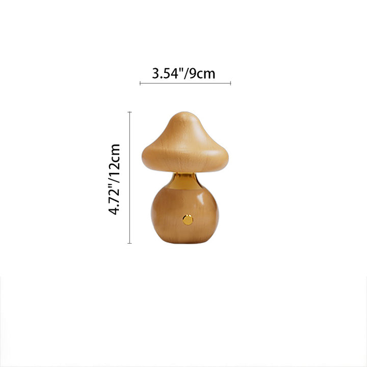 Lampe de Table LED en Bois Massif Rechargeable Créative Contemporaine en Forme de Champignon Veilleuse pour Chevet 
