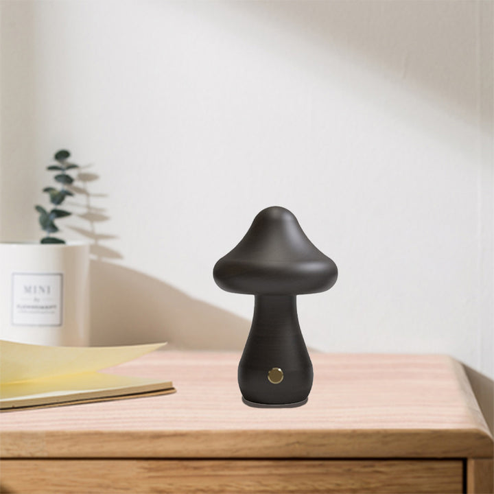 Lampe de Table LED en Bois Massif Rechargeable Créative Contemporaine en Forme de Champignon Veilleuse pour Chevet 