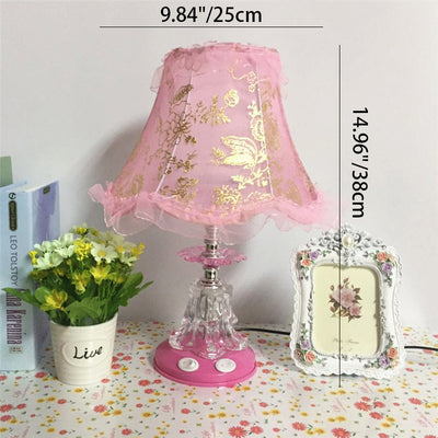 Traditional European Plastic Fabric Drum Lace Wedding 1-Light Table Lamp For Bedroom