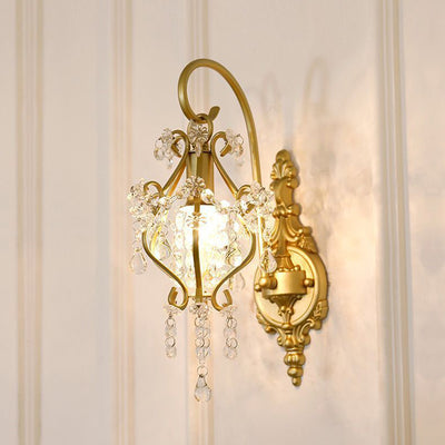 Traditionelle französische Hardware-Kristall-Tropfen-Laterne 1-Licht-Wandleuchte für den Flur 