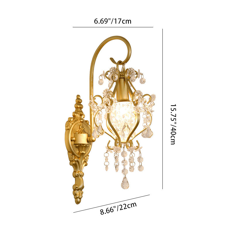 Traditionelle französische Hardware-Kristall-Tropfen-Laterne 1-Licht-Wandleuchte für den Flur 