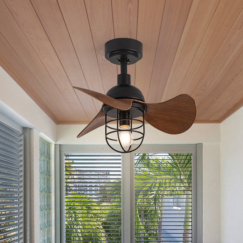 Ventilateur de plafond avec cage cylindrique en fer ABS industriel contemporain à 1 lumière pour salon 