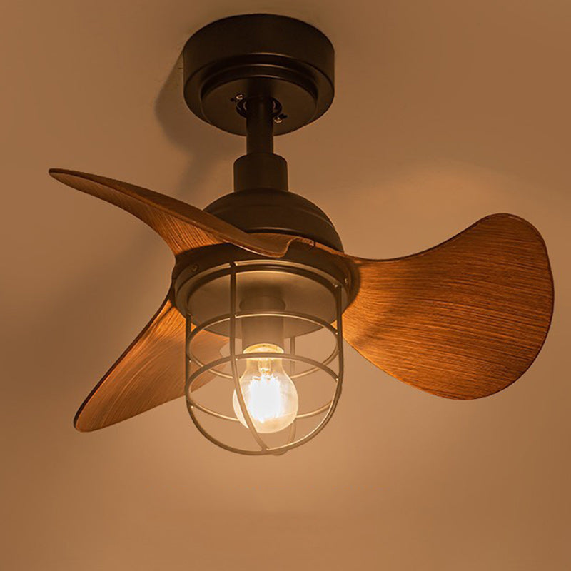 Ventilateur de plafond avec cage cylindrique en fer ABS industriel contemporain à 1 lumière pour salon 