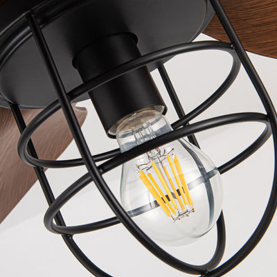 Ventilateur de plafond avec cage cylindrique en fer ABS industriel contemporain à 1 lumière pour salon 