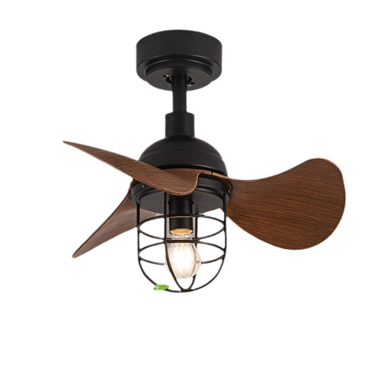 Ventilateur de plafond avec cage cylindrique en fer ABS industriel contemporain à 1 lumière pour salon 