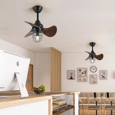 Ventilateur de plafond avec cage cylindrique en fer ABS industriel contemporain à 1 lumière pour salon 