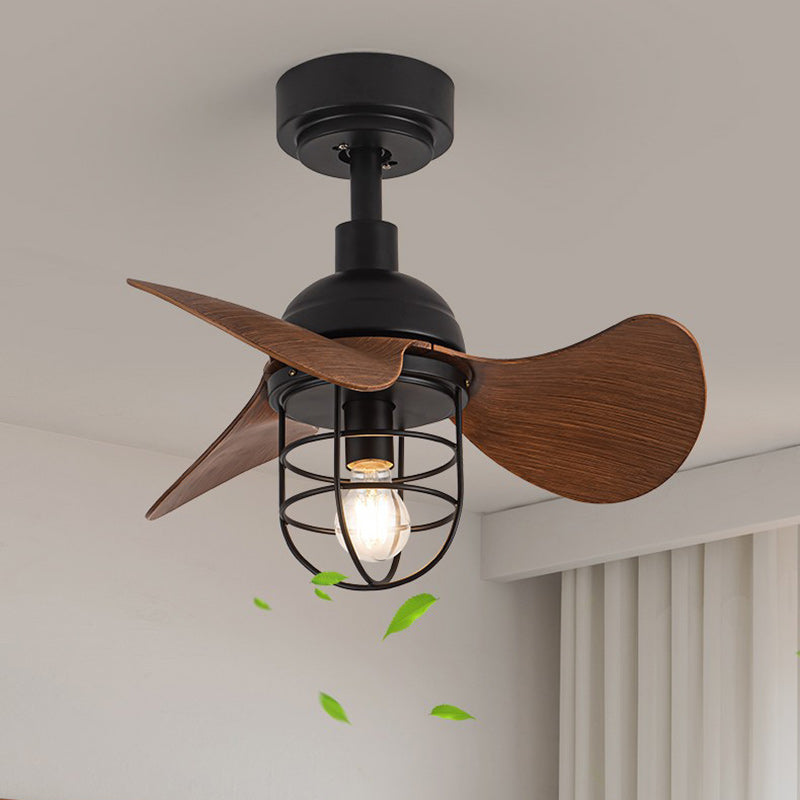 Ventilateur de plafond avec cage cylindrique en fer ABS industriel contemporain à 1 lumière pour salon 