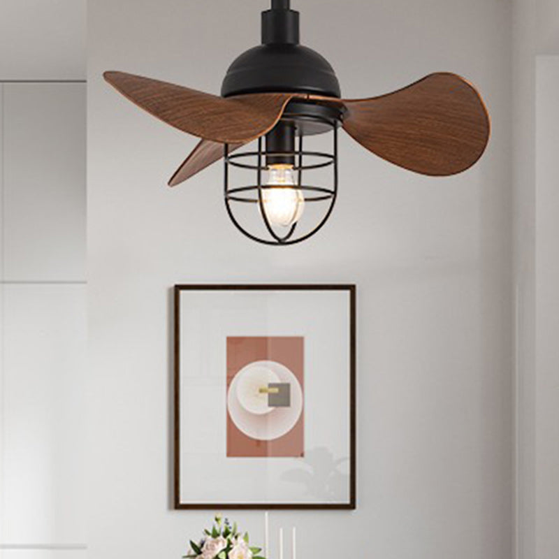 Ventilateur de plafond avec cage cylindrique en fer ABS industriel contemporain à 1 lumière pour salon 