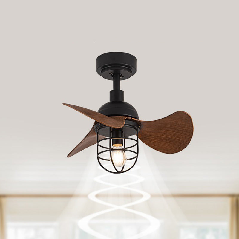 Ventilateur de plafond avec cage cylindrique en fer ABS industriel contemporain à 1 lumière pour salon 