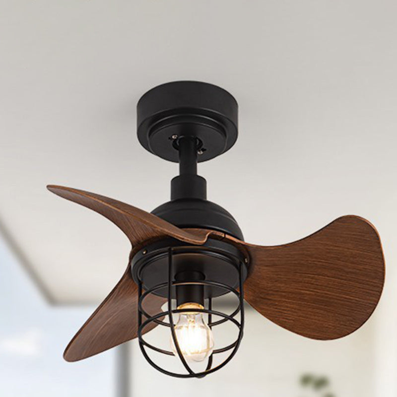Ventilateur de plafond avec cage cylindrique en fer ABS industriel contemporain à 1 lumière pour salon 