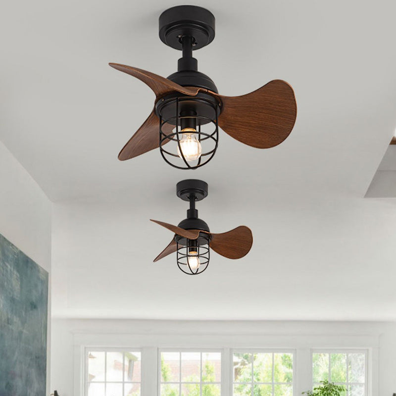 Ventilateur de plafond avec cage cylindrique en fer ABS industriel contemporain à 1 lumière pour salon 