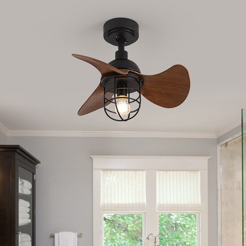 Ventilateur de plafond avec cage cylindrique en fer ABS industriel contemporain à 1 lumière pour salon 