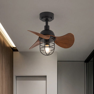 Ventilateur de plafond avec cage cylindrique en fer ABS industriel contemporain à 1 lumière pour salon 