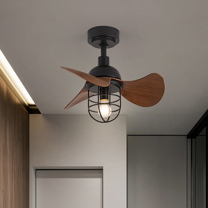 Ventilateur de plafond avec cage cylindrique en fer ABS industriel contemporain à 1 lumière pour salon 