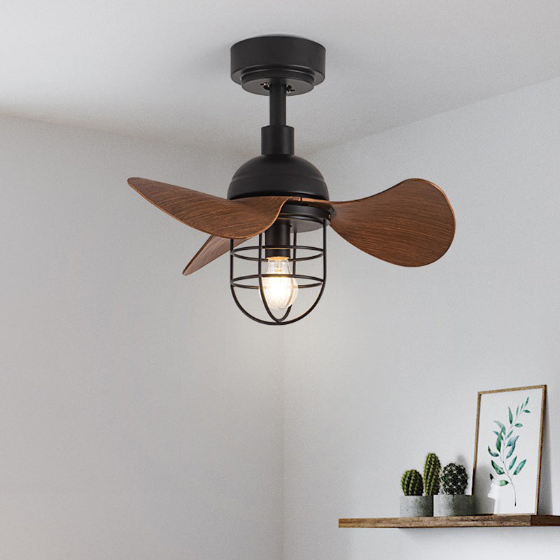 Ventilateur de plafond avec cage cylindrique en fer ABS industriel contemporain à 1 lumière pour salon 