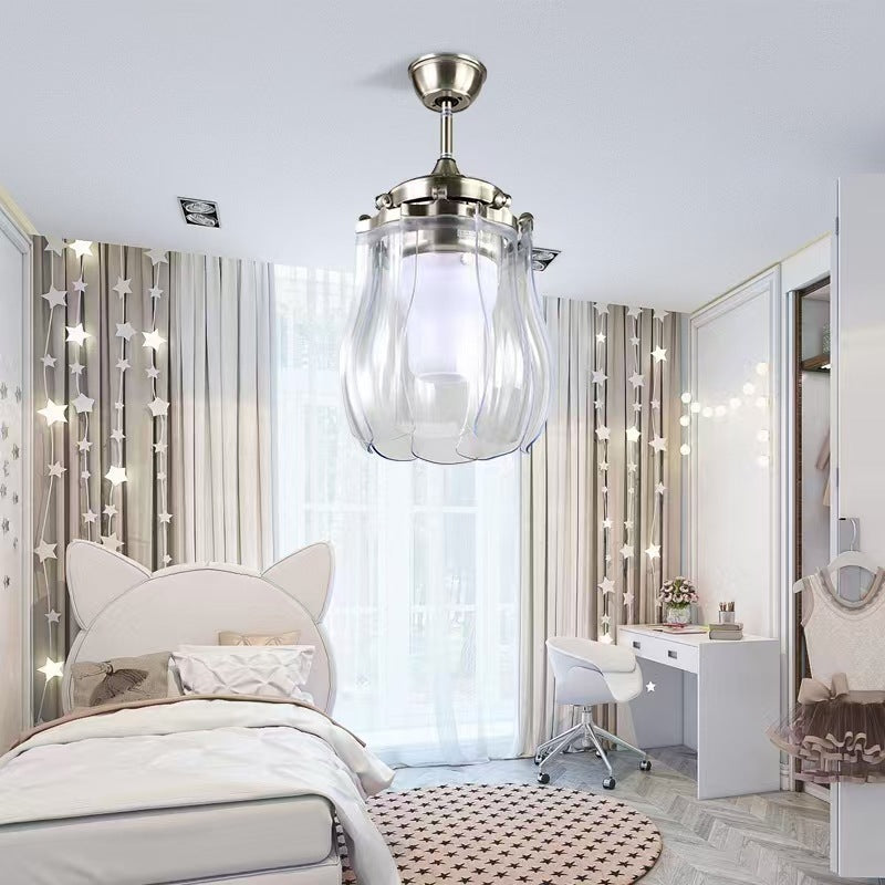 Ventilateur de plafond avec lumière LED en ABS acrylique vintage traditionnel avec tiges vers le bas en métal pour salon 