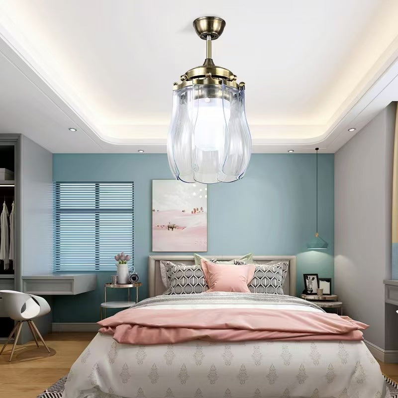 Ventilateur de plafond avec lumière LED en ABS acrylique vintage traditionnel avec tiges vers le bas en métal pour salon 