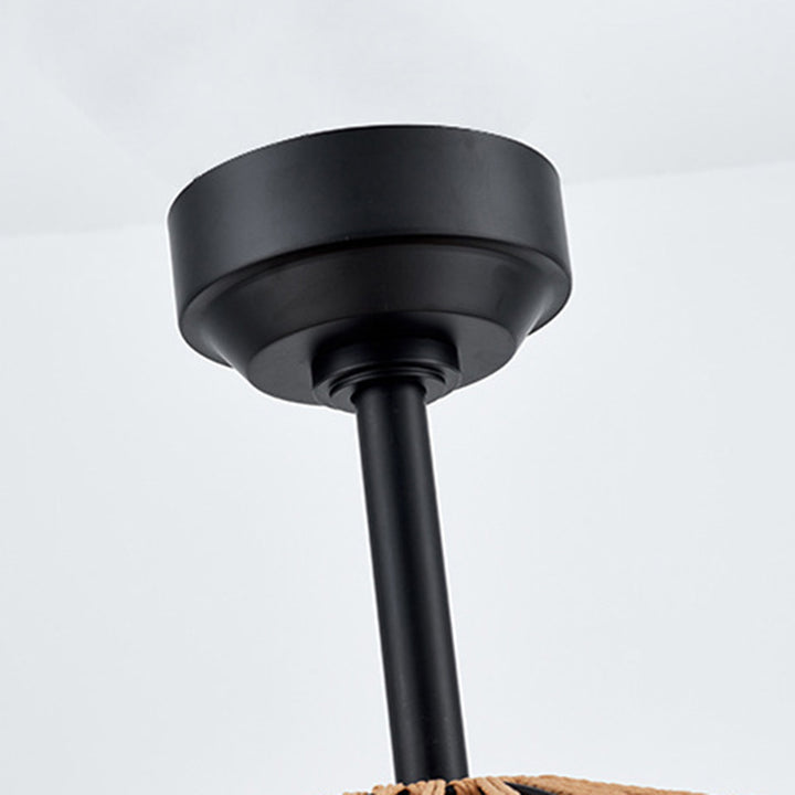 Contemporary Industrial Iron ABS Hemp Rope Weaving Dome 4-Light Downrods Ceiling Fan Light For Dining Room