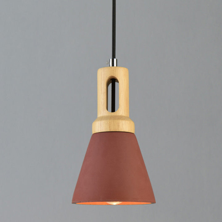 Zeitgenössische skandinavische Holz-Zement-Kegel 1-Licht Pendelleuchte für das Esszimmer 
