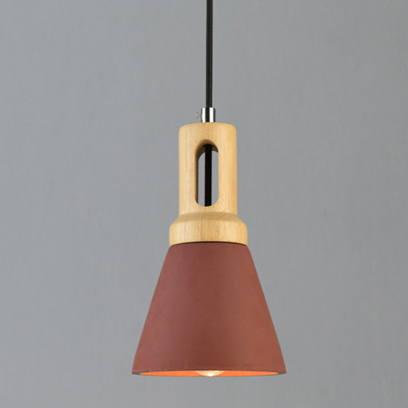 Zeitgenössische skandinavische Holz-Zement-Kegel 1-Licht Pendelleuchte für das Esszimmer 