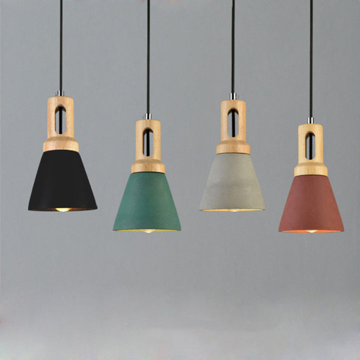 Zeitgenössische skandinavische Holz-Zement-Kegel 1-Licht Pendelleuchte für das Esszimmer 