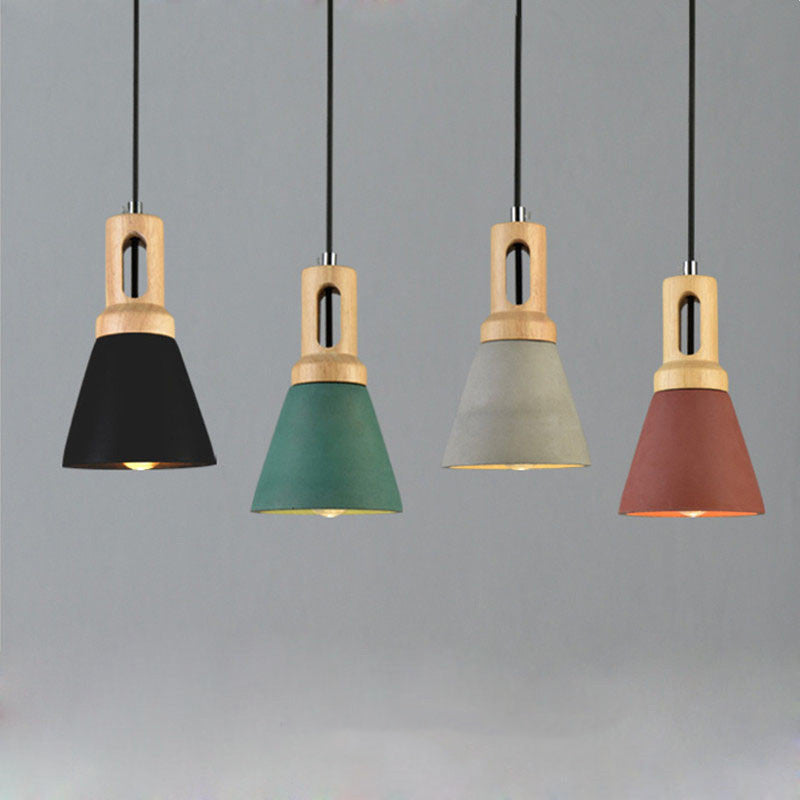 Zeitgenössische skandinavische Holz-Zement-Kegel 1-Licht Pendelleuchte für das Esszimmer 