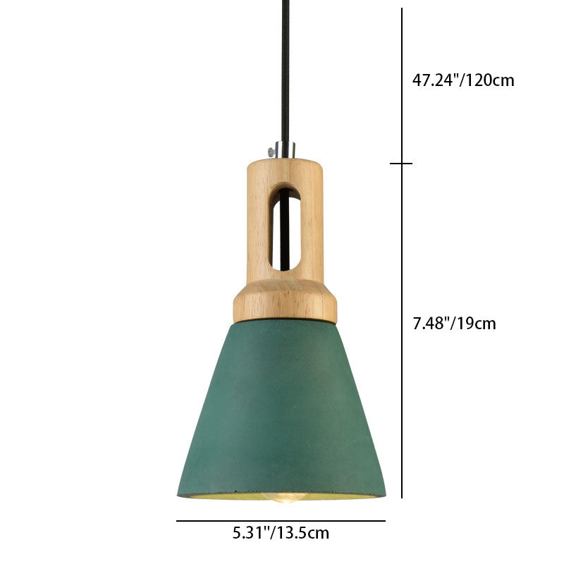 Zeitgenössische skandinavische Holz-Zement-Kegel 1-Licht Pendelleuchte für das Esszimmer 