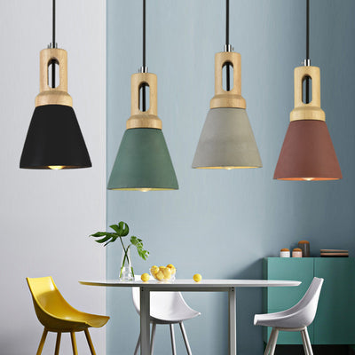 Zeitgenössische skandinavische Holz-Zement-Kegel 1-Licht Pendelleuchte für das Esszimmer 