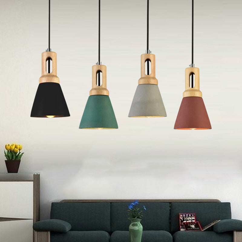 Zeitgenössische skandinavische Holz-Zement-Kegel 1-Licht Pendelleuchte für das Esszimmer 