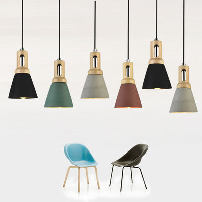Zeitgenössische skandinavische Holz-Zement-Kegel 1-Licht Pendelleuchte für das Esszimmer 