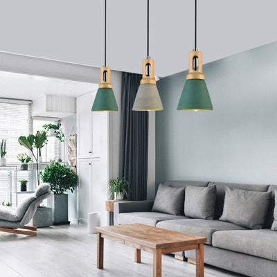 Zeitgenössische skandinavische Holz-Zement-Kegel 1-Licht Pendelleuchte für das Esszimmer 