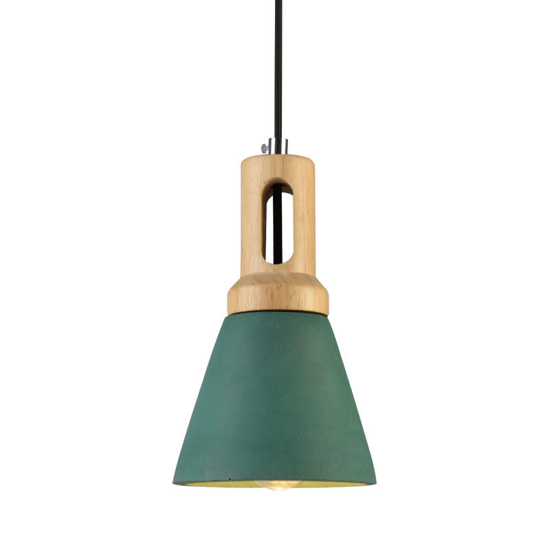 Zeitgenössische skandinavische Holz-Zement-Kegel 1-Licht Pendelleuchte für das Esszimmer 