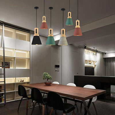 Zeitgenössische skandinavische Holz-Zement-Kegel 1-Licht Pendelleuchte für das Esszimmer 