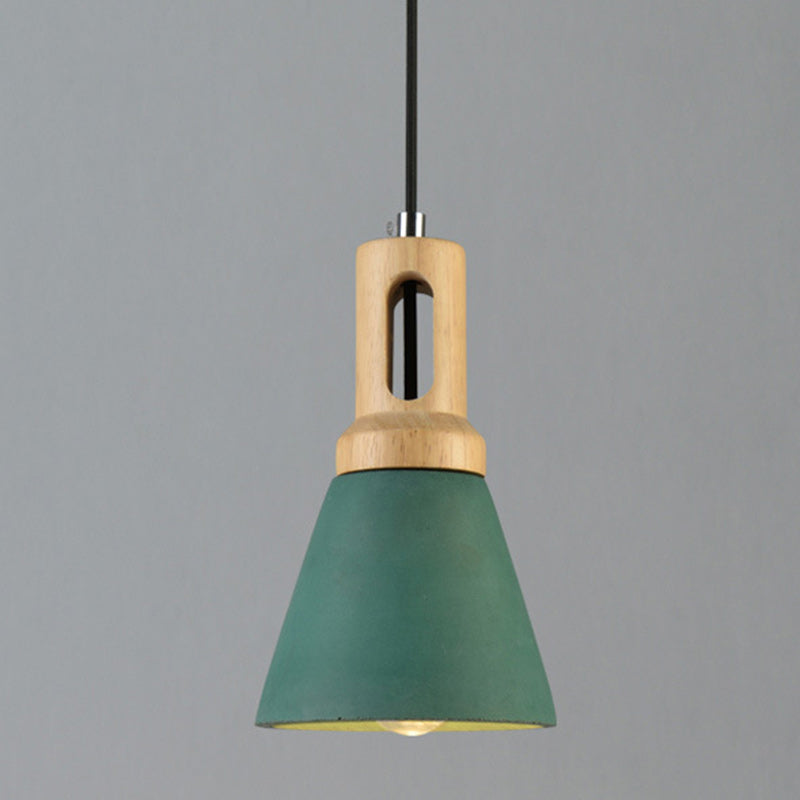 Zeitgenössische skandinavische Holz-Zement-Kegel 1-Licht Pendelleuchte für das Esszimmer 