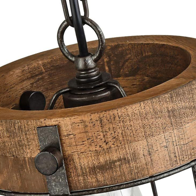 Cage rouillée en bois et métal industriel contemporain, suspension 1 lumière pour salle à manger 