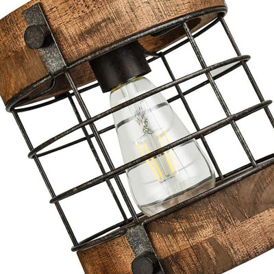 Cage rouillée en bois et métal industriel contemporain, suspension 1 lumière pour salle à manger 