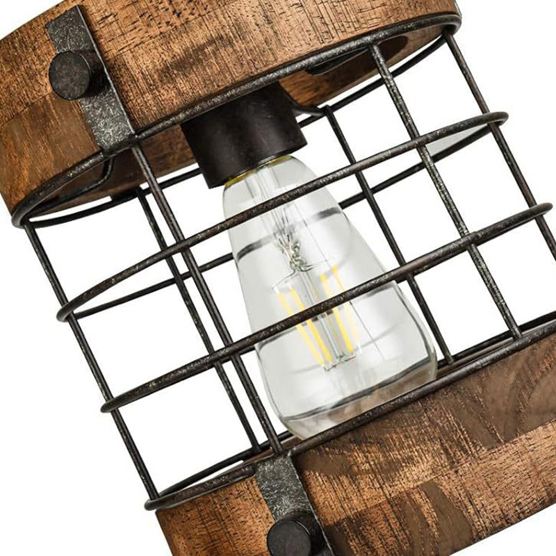 Cage rouillée en bois et métal industriel contemporain, suspension 1 lumière pour salle à manger 