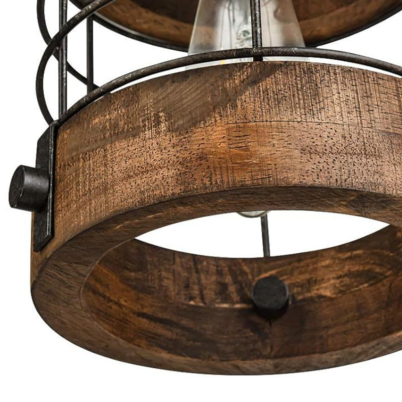 Cage rouillée en bois et métal industriel contemporain, suspension 1 lumière pour salle à manger 