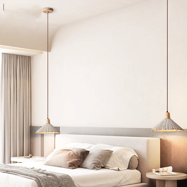 Traditional Japanese Cement Wood Umbellate Conic Texture 1/2/3 Light Pendant Light Island Light For Dining Room